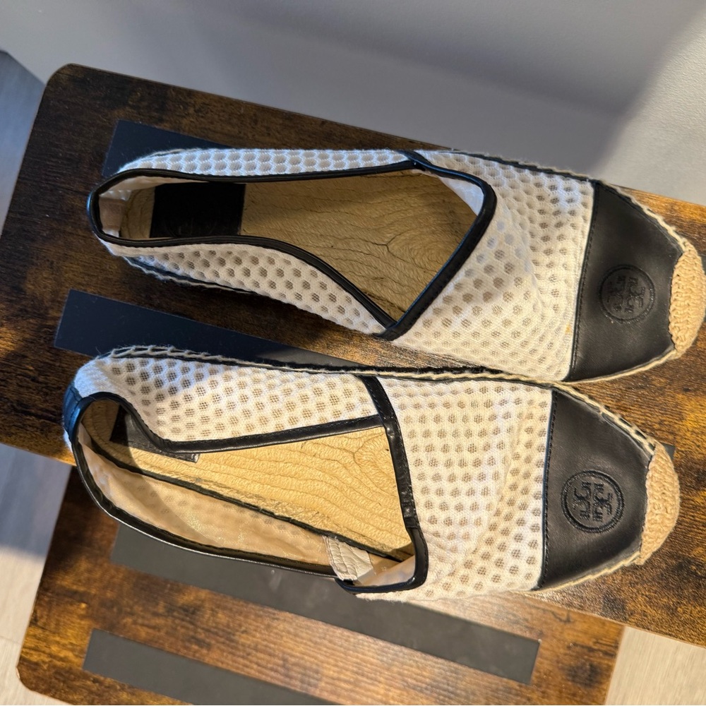 Tory Burch Black and Cream Espadrilles